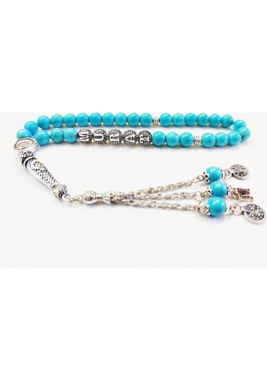 İsimli - Kişiye Özel - Turkuaz / Firuze Doğaltaş Tesbih - 8 Mm