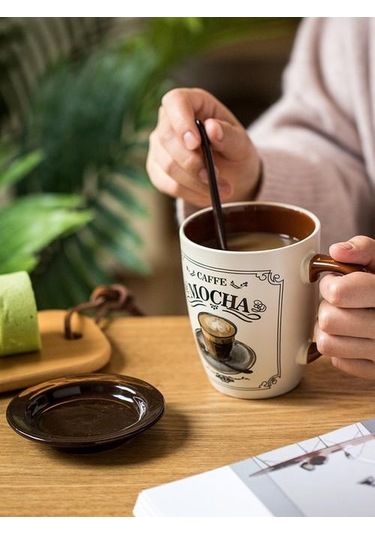Avrupa Tarzı Küçük Lüks Kahve Fincanı Cappuccino Latte Fincan Kapak Kaşığı İle Retro Vintage Seramik Kupa A
