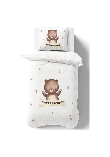 Organik Tek Kişilik Nevresim Takımı 160x220 - Minik Dostum Ayıcık Renkli