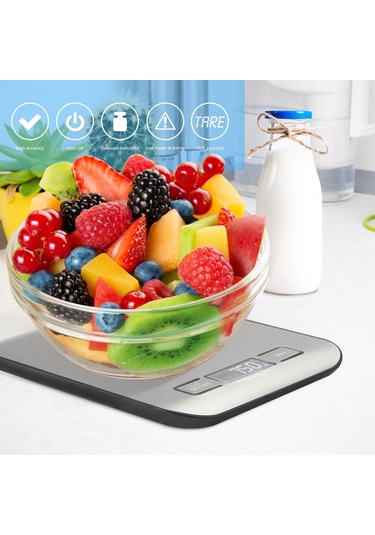 Aubyhe Lm-011 Dijital Mutfak Terazi, 304 Paslanmaz Çelik, 5kg Hassas Ağırlık Ölçümü, Lcd Arka Işık Ekranı, 2 Aaa Pil Gerektirir Gümüş