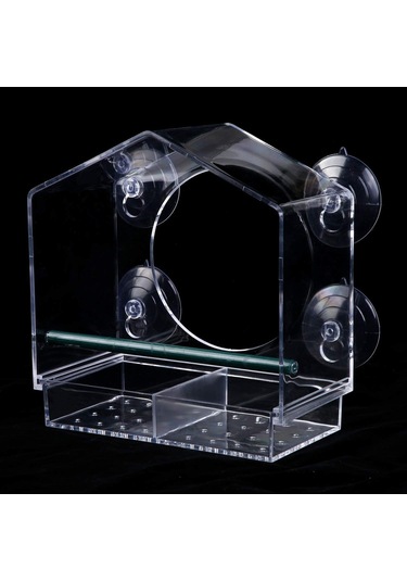 Yifomall Ev Şeklinde Dayanıklı Akrilik Kuş Yemliği - 21.5x20.5x10cm