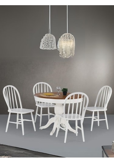 Montclair Baba Ayak Sabit Masa 120x120 Beyaz - Ceviz