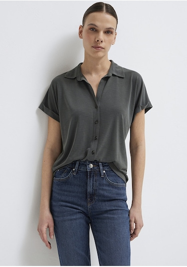 Mavi - Yeşil Tencel Liyosel Tişört 168081-71587 Yeşil