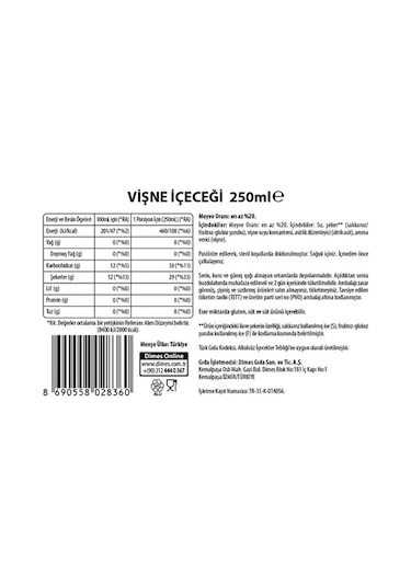 Dimes Vişne İçeceği 250 Ml X 12 Adet