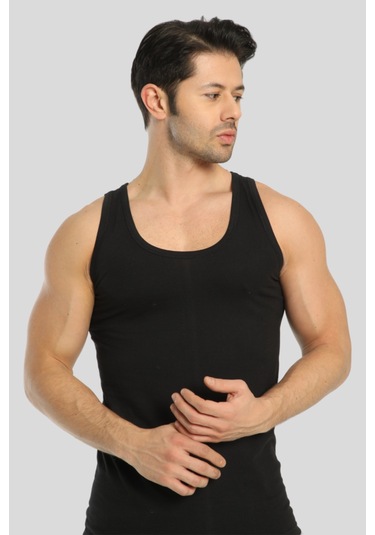 Erkek Siyah Pamuklu Omuzu Lok Dikişli Atlet 3'lü Paket Siyah