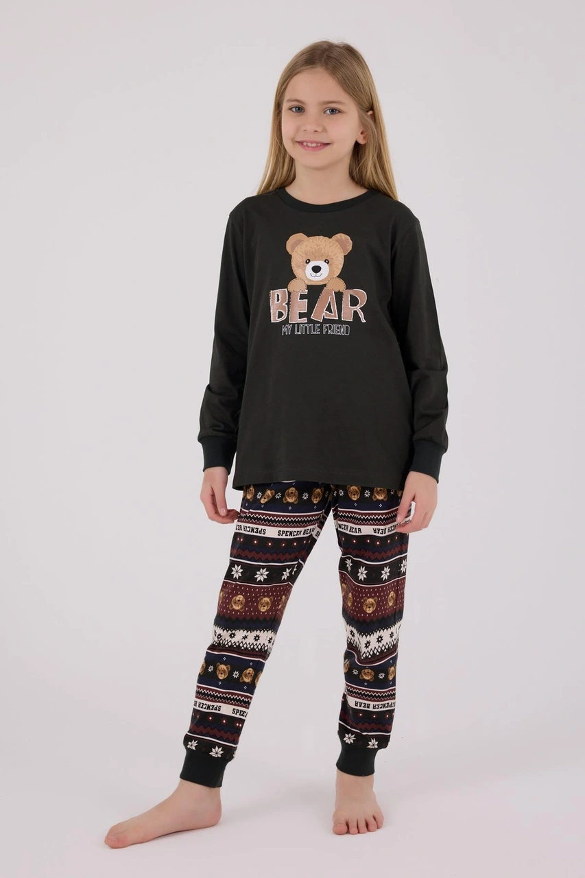 Arnetta Kız Çocuk Garson Aile Bear My Little Friend %100 Pamuklu 4 Mevsim Uzun Kollu Pijama Takım Füme Arnetta Kız Çocuk Garson Aile Bear My Little Friend %100 Pamuklu 4 Mevsim Uzun Kollu Pijama Takım Füme