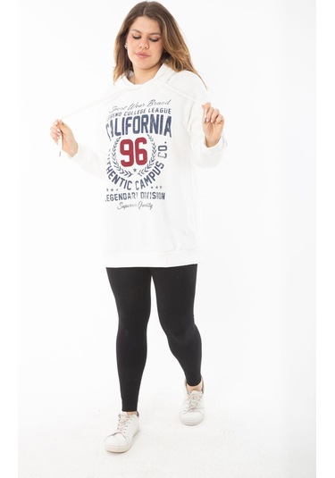 Kadın Büyük Beden Kemik İçi Şardonlu Üç İplik Kapşonlu Sweatshirt 65n37294-kemik Kemik