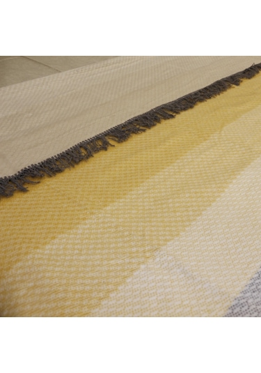 Aksu Çift Kişilik Pamuklu Battaniye Şeritli Sarı Gri 180 220