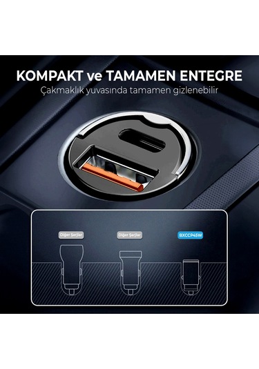 Bix Bxccp45w 45w Type-c Usb-a Çift Çıkışlı Metal Araç Şarj Cihazı