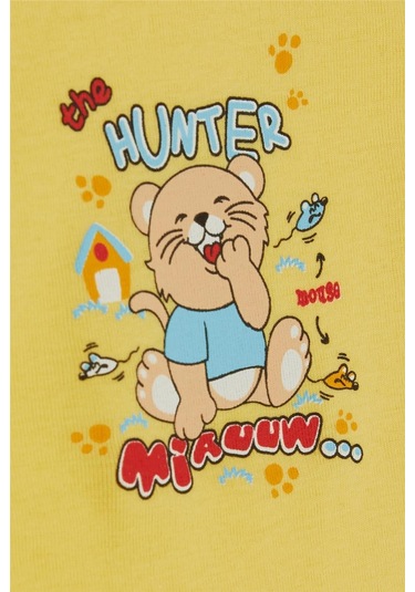 Breeze Erkek Bebek Çıtçıtlı Body Avcı Kedicik Baskılı 9 Ay-3 Yaş, Sarı-sarı Sarı