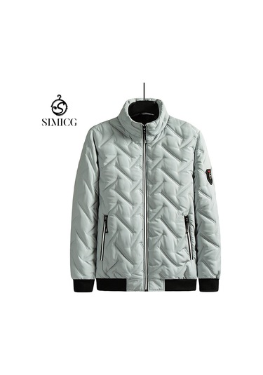 Erkek Sonbahar Ve Kış Pamuklu Dolgulu Ceket Kore Dik Yaka Ceket Gri