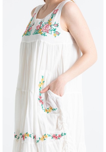 Kolsuz Vual Ahsen Nakışlı Midi Boy Elbise Krem Krm-krem