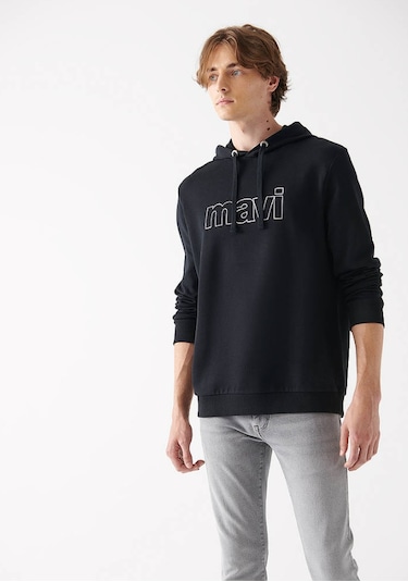 Mavi Logo Kapüşonlu Sweatshırt Siyah 001
