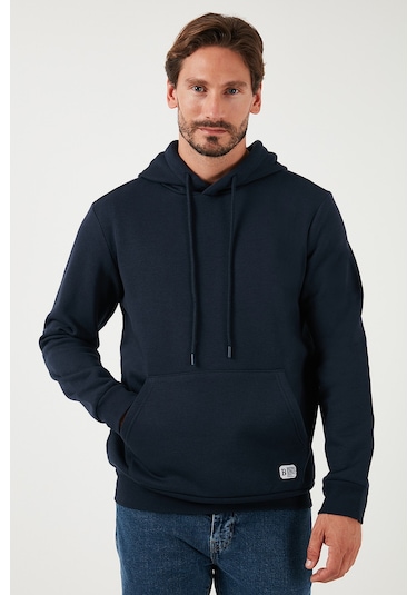 Buratti Regular Fit Kapüşonlu Kanguru Cepli Içi Tüylü Yumuşak Şardonlu Erkek Sweat 5905281 Koyu Lacivert
