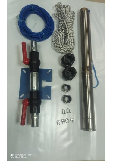 4sd4/10 1 Hp Alarko Trifaze 50 Mt Yassı Kablolu 100 Mt Halatlı Çift Vanalı Akıtma Başlıklı Takım Dalgıç Pompa