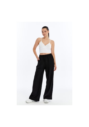 Genius Store Kadın Pantolon Keten Karışımlı Beli Lastikli Kırışmaz Kumaş Pantolon Keten-pantolon siyah