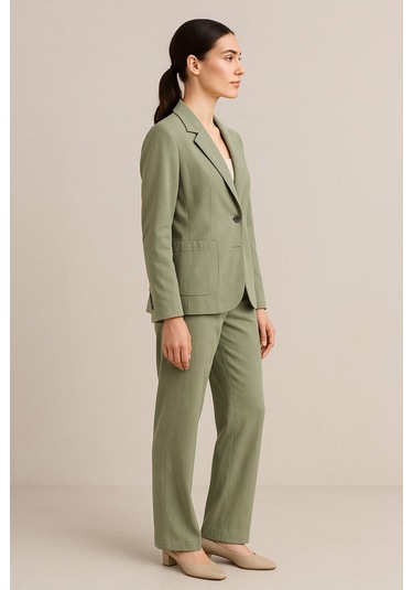 Kadın Haki Takım Elbise - Ceket Ve Yüksek Bel Pantolon İkili Takım Çok Renkli