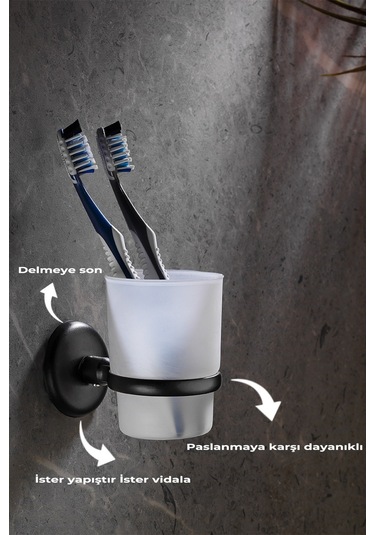 Yapışkanlı Diş Fırçalık Siyah S-105