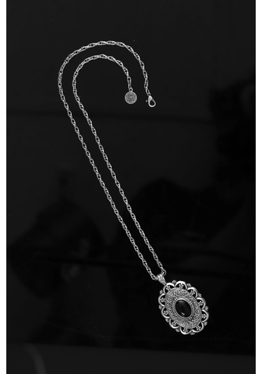 Labalaba Kadın Antik Gümüş Kaplama Siyah Boncuklu Bohem Uçlu Uzun Zincir Kolye Gümüş - Siyah