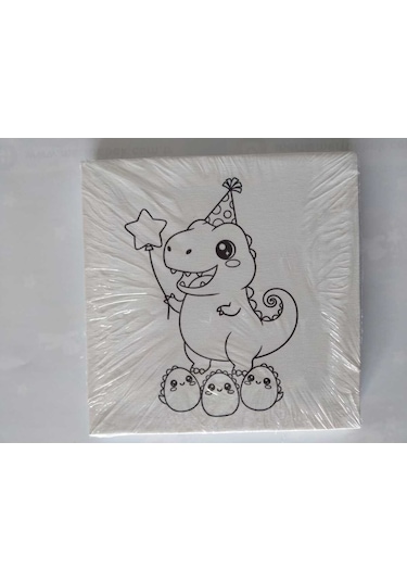 Dinozor Desenli Tuval Boyama Seti 20x20 Cm Boya & Fırça Dahil