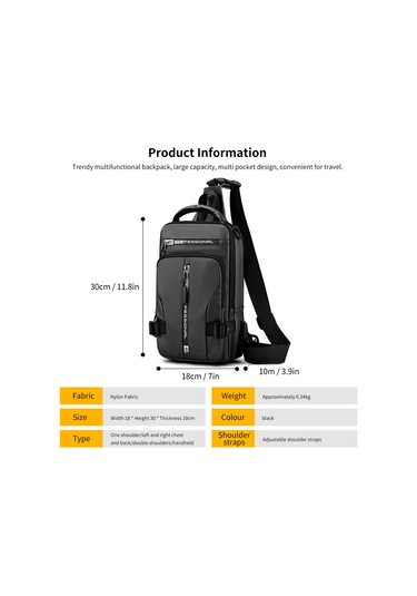 Mufunye Erkek Usb Şarjlı Sırt Çantası, Su Geçirmez Nylon, Çoklu Cep Ve Taşıma Seçenekleri, Spor Ve Seyahat İçin Siyah Siyah