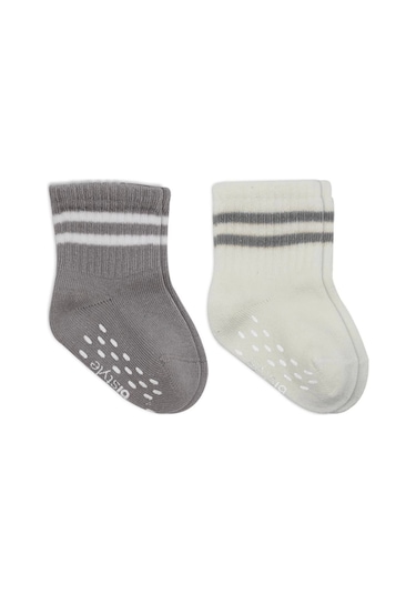 Bistyle Çemberli Kaymaz Soket Çorap 2'li Bs10125 Gri Ekru Gri Ekru
