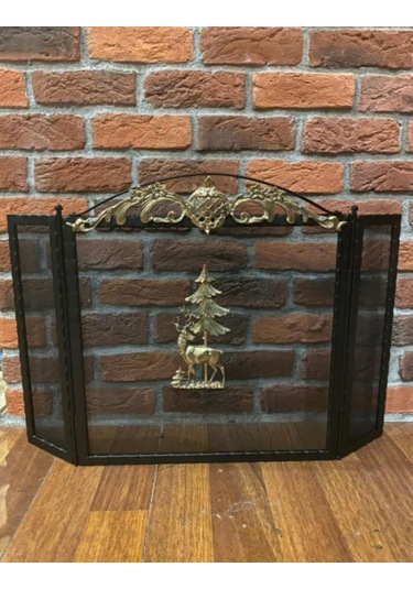 Geyik Desenli Şömine Siperlik . Şömine Aksesuarları