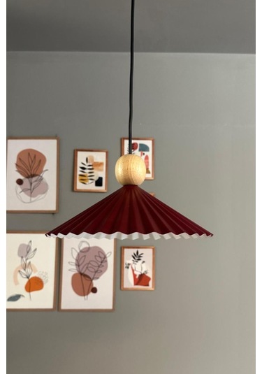 Avilla Vişne Çürüğü Tekli Metal Avize Ahşap Boncuk Başlık Rustik Cafe Modern Sarkıt Aydınlatma Bordo