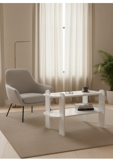 Şık Ve Kullanışlı Beyaz Düz Salon Orta Sehpası 80 30 47 Beyaz