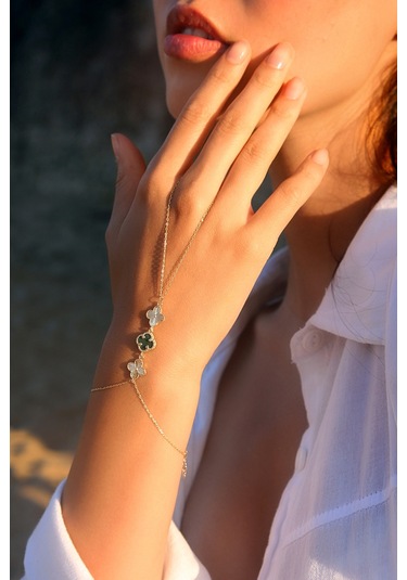 14k Altın Kaplamalı 925 Ayar Gümüş Granada Saray Yoncaları Şahmeran - Yeşil 45104100 Altın