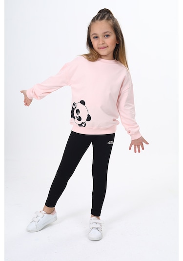 Toontoy Kız Çocuk Baskılı Taytlı Takım Pudra