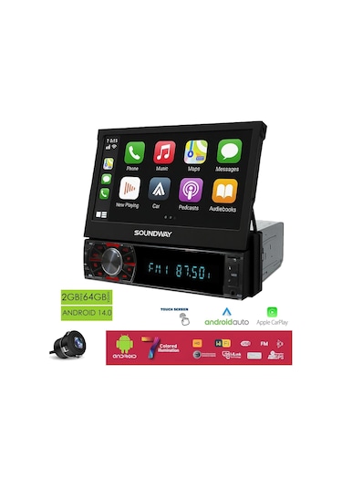 Soundway Sw-10600 Android İndash Teyp 7 İnç 2+64gb Android 14 Bt Usb Sd Hd Fm Mirrorlink Carplay
