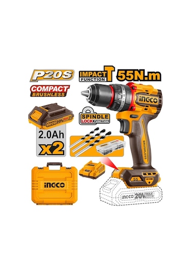 Ingco CIDLI20558E 13 MM 20V 2x2.0AH Darbeli Matkap Seti