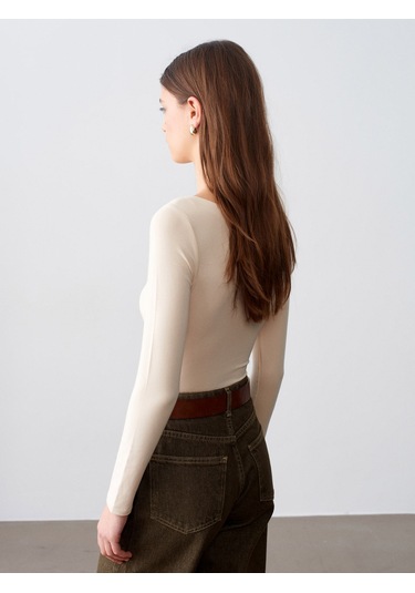 Dilvin 32549 Kayık Yaka Bodysuit-taş Taş