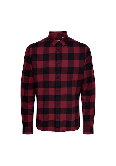 Only & Sons Erkek Kareli Uzun Kollu Gömlek 22007112 Bordo