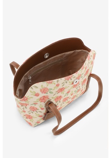 Kırmızı Çiçekli Kanvas Kapaklı Bowling Omuz Çantası 270 Kırmızı Çiçekli