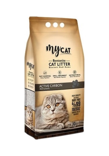 Mycat Aktif Karbonlu İnce Taneli Topaklaşan Bentonit Kedi Kumu 10 L