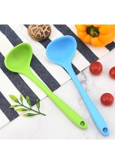 Kırmızı Kaşık Rahat Kavrama Uzun Saplı Asılı Delik Taşınabilir Yapışmaz Gıda Sınıfı Silikon Kaşık Karıştırma Kaşığı