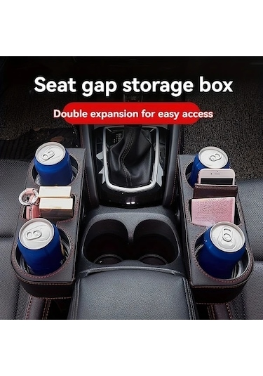 Dashanshop Siyah Araç Kupası Tutucu Düzenleyici - Yapay Deri Çok Bölmeli Su Şişesi Atıştırmalık Saklama