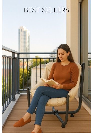 Armegeda Ekru Renk Metal Minderli Sandalye Katlanabilir Dayanıklı Rahat Bahçe Balkon Kamp Kafe Bej