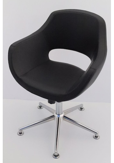 Ultra Siyah Deri Tekerleksiz Ofis Çalışma Koltuğu