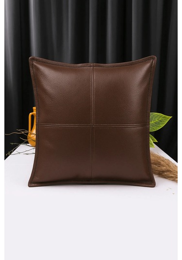 Premium Dekoratif Deri Kahverengi Kırlent Kılıfı/ev Ve Ofis Için Gerçek Deri 45x45cm Kırlent Kılıfı Kahverengi