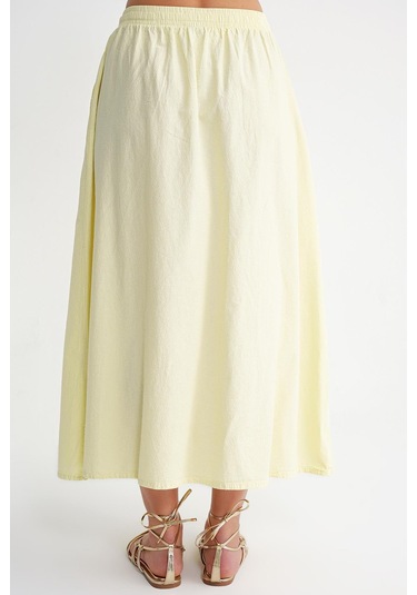 4633 Kadın Yandan Cepli Parçalı Etek Sarı Sarı