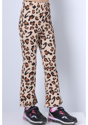 Kız Çocuk Tayt Leopar Ve Kalp Desenli İspanyol Paça C53 Sarı