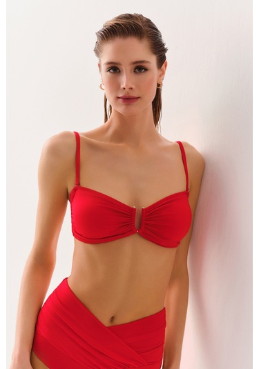 Suwen Metal Aksesuarlı Straplez Bikini Üst Sbn25540c082 Kırmızı