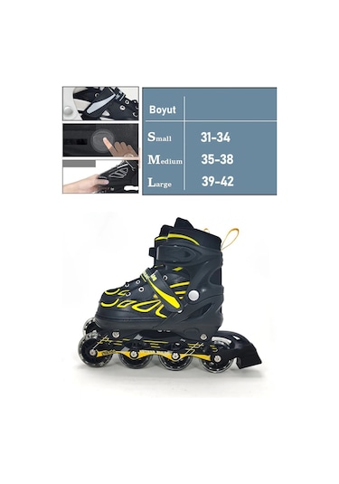 Vadi Sarı Silikon Tekerli Ayarlanabilir Işıklı Paten S 31-34 Hp7128 Sarı