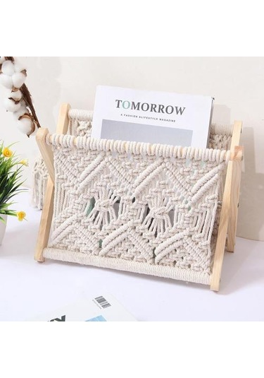 Nordic Pamuk Dokuma Depolama Sepeti Boho Makrome Magazin Raf Masaüstü Kitap Raf Dekoratif Raflar