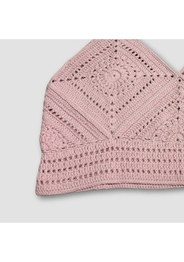 Uretti - Yıldız 7202 - El Örgüsü Crop Büstiyer Bikini Üstü Motif - Lila