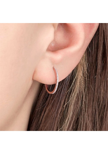 Taşlı Rose Gold Halka Gümüş Kadın Küpe N11.91210