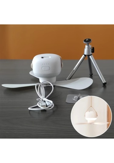 Xuweiwei Beyaz Usb Şarj Edilebilir Taşınabilir Vantilatör Ve Lamba 3 Hız Ayarlanabilir Eğim Çift Asma Masa Tasarımı